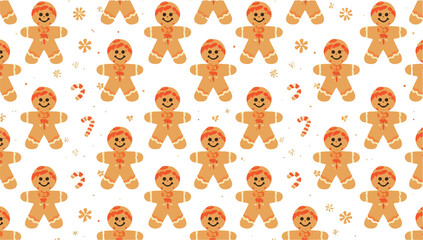  illustration template featuring a repetitive gingerbread pattern in a flat design style, with bold lines, simple shapes, and a vibrant color scheme with png Transparent 