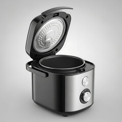 Modern electric multicooker with an open lid and stainless steel finish.