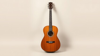 Naklejka premium concerto. Classical guitar showcased with detailed wood grain under studio lighting, embodying musical elegance. event programs.