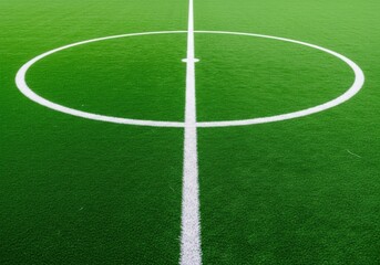 Obraz premium Closeup of a soccer field with a center circle and sideline