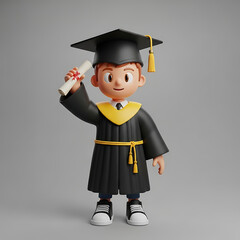 Stylized 3D cartoon character of a young male graduate.