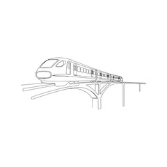 Fototapeta premium High-speed train continuous one line drawing. Modern monorail on a bridge, futuristic public transportation concept. Minimalist single line art vector illustration. 