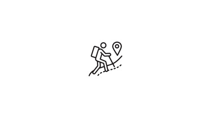 Outline Hiking Icon with Hiker and Location Pin