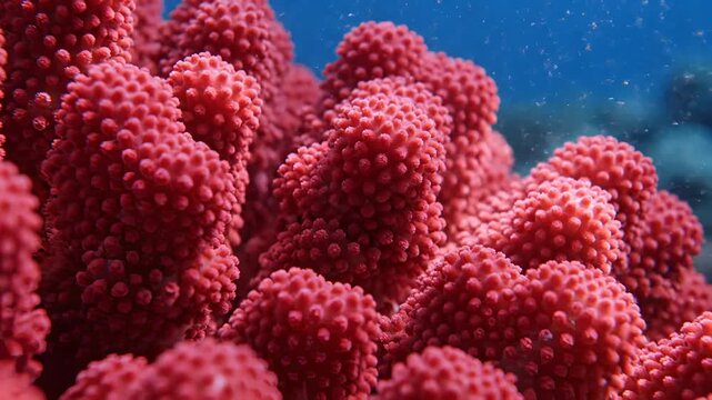 Close Up of Red Coral Reef in Deep Blue Ocean