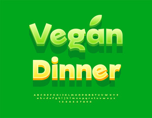 Vector Eco Promotion Vegan Dinner. Classic Green Font. Modern Digital Alphabet Letters and Numbers set.