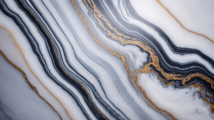 Abstract flowing marble texture with veins of gold white and dark gray creating a luxurious natural pattern