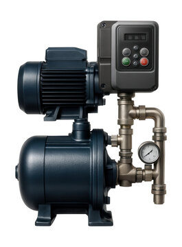 Energy-efficient deep-well pump station with variable frequency drive for urban supply.