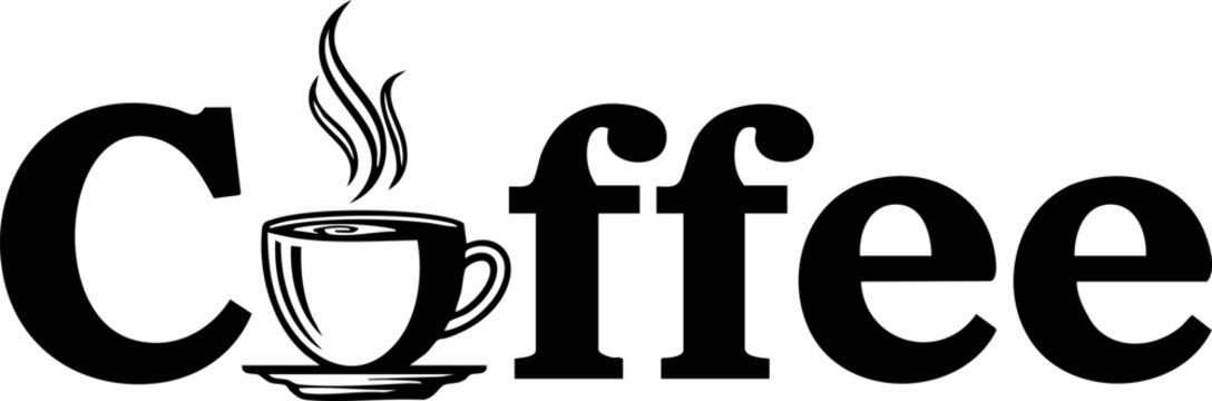 Retro Coffee typography logo with integrated hot cup icon, flat vector illustration. - Powered by Adobe