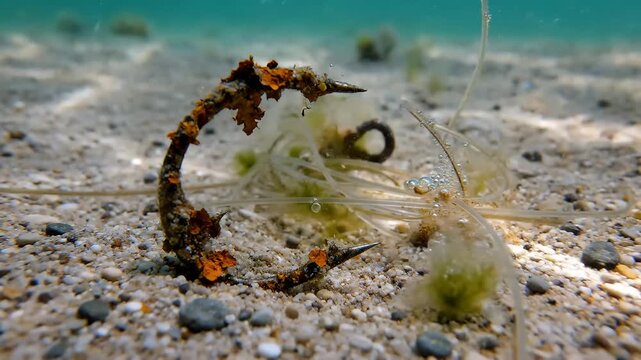 Underwater View of a Pipefish Among the Seaweed on the Seabed