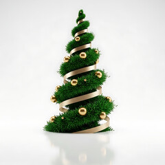 Unique Christmas Tree Design with Golden Ornaments and Ribbon on White