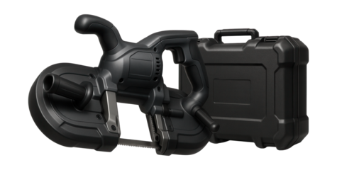 Portable band saw with case for industrial maintenance tasks.