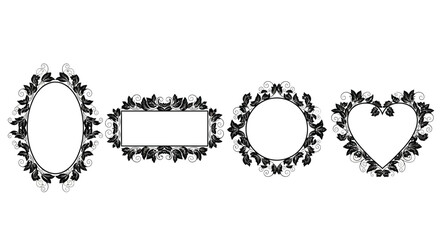Four floral frames in different shapes isolated on white background