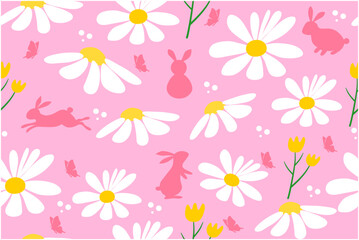 Seamless daisy floral pattern vector illustration for nature-inspired summer design