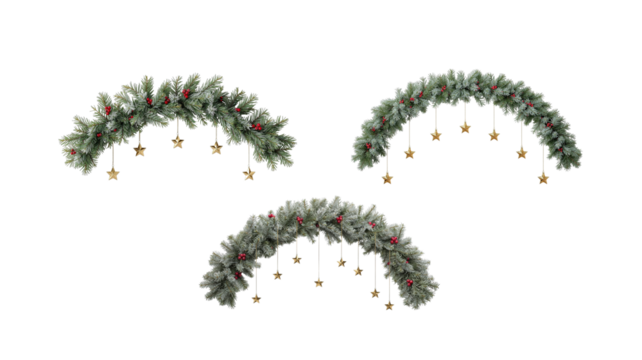 Pine leaf decoration with stars png