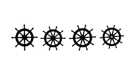 Four ship wheels isolated on white background, nautical symbol and steering device