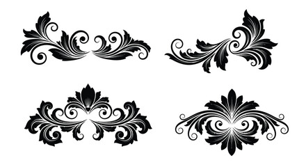 Floral ornaments isolated on white background, decorative design elements for decoration