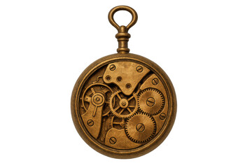 Antique bronze pocket watch with internal brass gears and intricate clockwork, symbolizing history, innovation, and retro technology