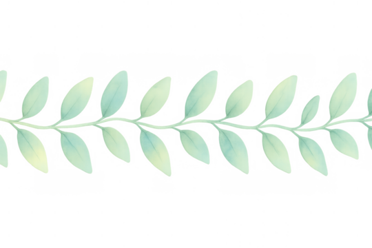 Watercolor vine border with delicate green leaves. Seamless botanical pattern for decorative design