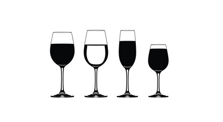 Wine glasses with different shapes isolated on white background