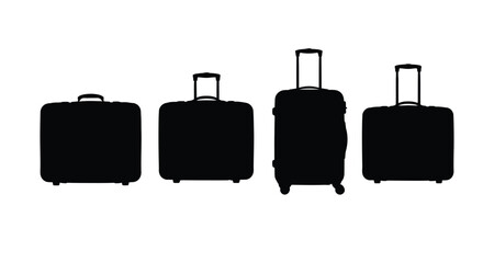 Four black silhouette suitcases isolated on white background for travel concept