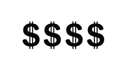 Four dollar signs isolated on white background representing wealth and money