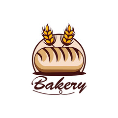 Bakery logo with wheat on top of the bread. The logo is brown and white.