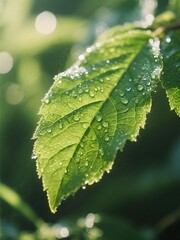 green leaf with water drops