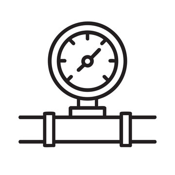 Simple line art illustration of a pressure gauge with horizontal piping
