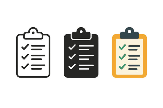 Safety Checklist Icons. Minimalist safety check icon: three identical safety checklists in a row, first in line style with thin