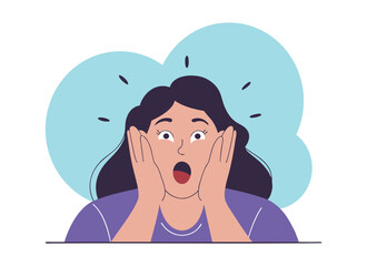 Shocked Woman with Open Mouth Holding Face Vector Illustration