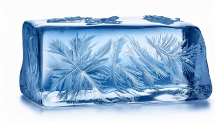 Fototapeta premium blue transparent ice block featuring intricate cracks throughout its surface showcasing a textured and frosty appearance isolated on white background