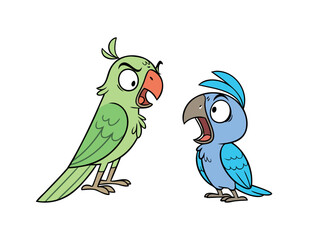 Angry Cartoon Parrots Arguing: Funny Vector Illustration
