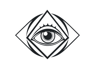 All-Seeing Eye of Providence Vector - Esoteric Masonic Symbol Line Art
