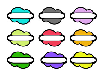 Set of 9 colorful text boxes, blank text bubbles