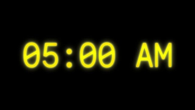 Counting digital time from 00:00 to 11:59 AM morning sequence