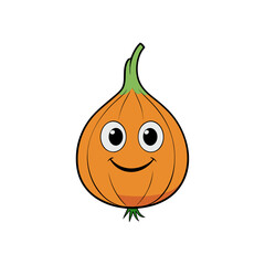 Happy cartoon onion character with big eyes smiling isolated on white background