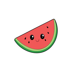 Cute smiling watermelon slice with black seeds isolated on white background