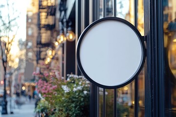Blank circular sign on a city storefront (1)
