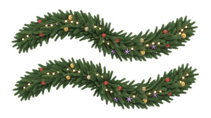 Festive Christmas garlands adorned with glowing lights, golden baubles, and sparkling star ornaments create enchanting holiday decor accents.