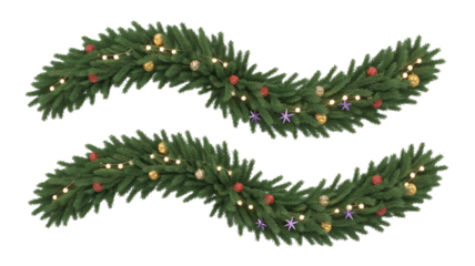 Festive Christmas garlands adorned with glowing lights, golden baubles, and sparkling star ornaments create enchanting holiday decor accents.
