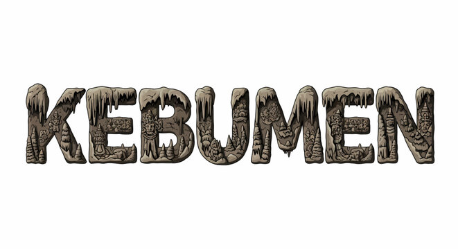 3D illustration Kebumen letters with cave texture and stalactites details