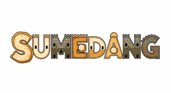 Creative lettering sumedang vector design with traditional food and building concept