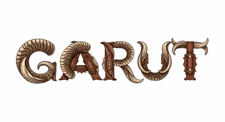 Decorative fantasy typography artwork with animal horns and leather details