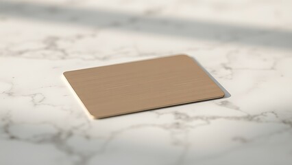 contactless. Sleek metallic card on marble, embodying minimalist financial elegance and simplicity. pitch deck slides.