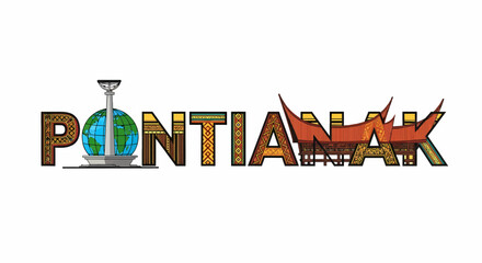 Illustration Pontianak city logo with Equator monument and Rumah Betang design