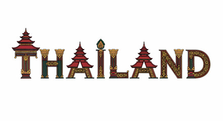 Decorative thailand lettering design with asian style architectural elements