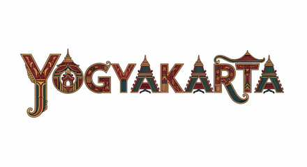 Decorative Yogyakarta text with Indonesian architecture design elements typography city