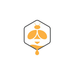 Golden Honey Bee Logo Design - Vector Icon Template