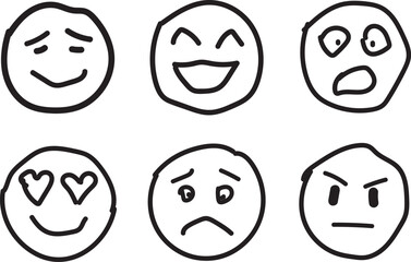 Hand Drawn Emoji Faces Set Expressing Different Emotions and Moods
