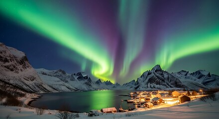 Aurora Borealis over Lofoten Islands, Norway - A Winter Wonderland.